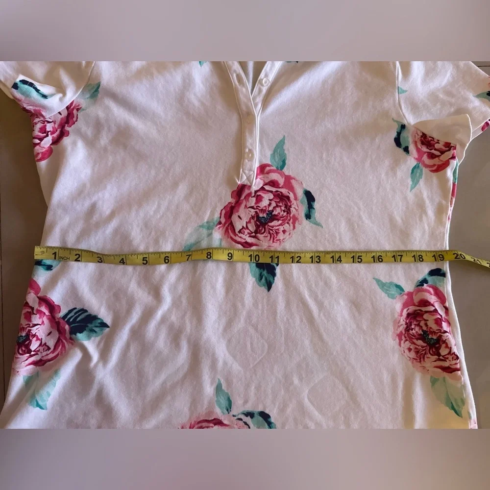 Croft & Barrow White Pink Rose Print Button Neck Polo Shirt size XL - Picture 7 of 16
